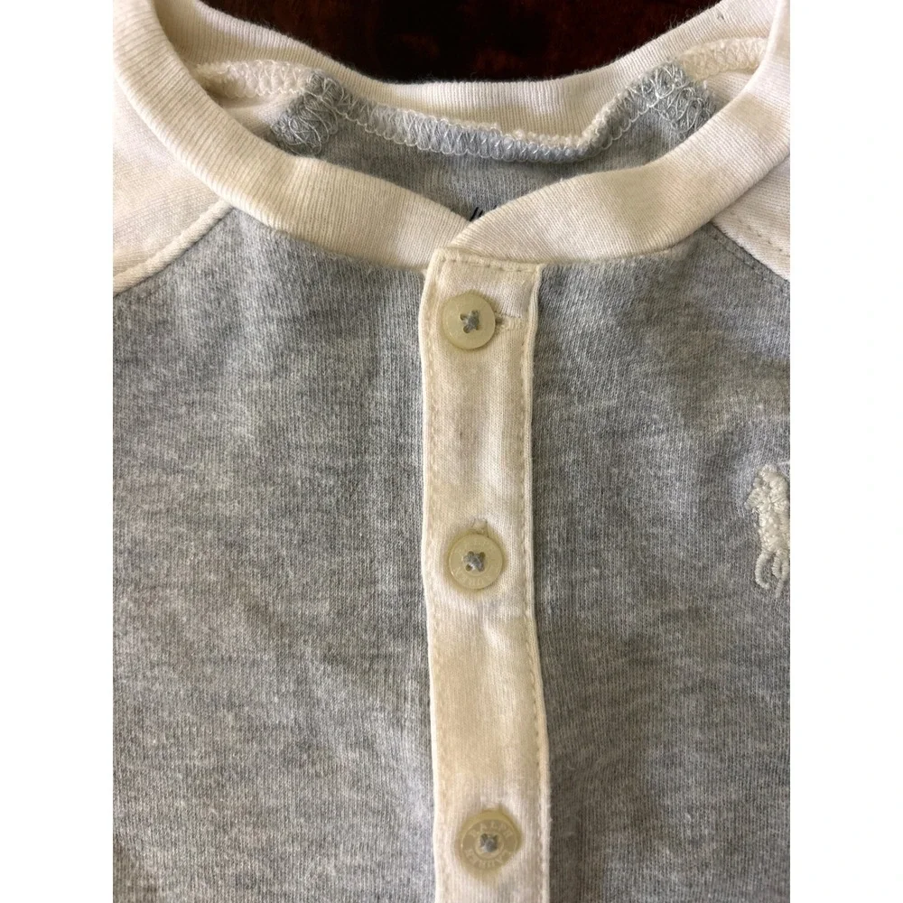 Ralph Lauren Baby Grey White Raglan Henley Coverall Romper 6M